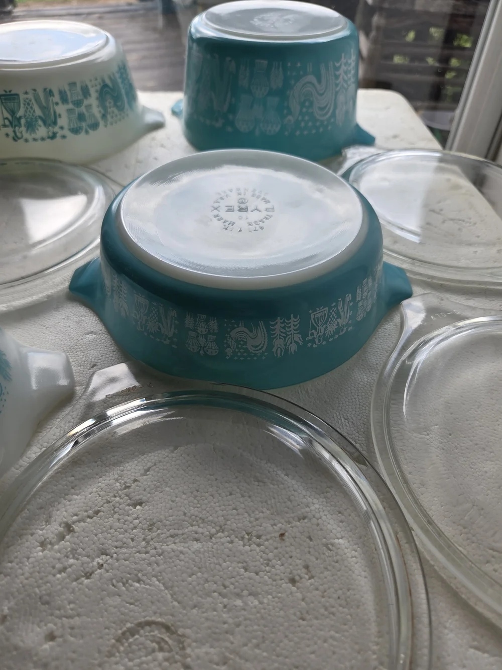Vintage Turquoise and White Pyrex  Butter Print  8pc